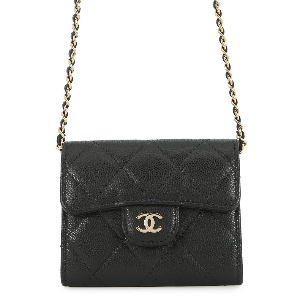 CHANEL - シャネル チェーンウォレット マトラッセ ココマーク カードケース ミニ キャビアスキン AP0238 CHANEL 財布 黒 【安心保証】 【中古】 シャネル カードケース レディース CHANEL WALLET