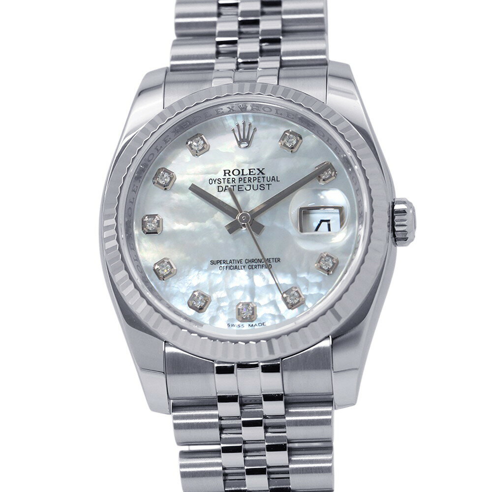 ロレックス デイトジャスト36 SS/K18 ランダムシリアル ルーレット 116234G ROLEX 腕時計 ホワイトシェル文字盤 10Pダイヤ 【安心保証】 【中古】 ロレックス デイトジャスト ROLEX ロレックス 中古