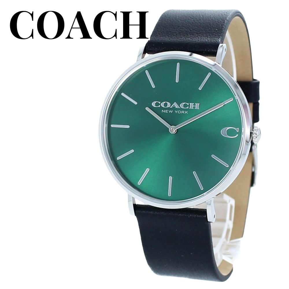 COACH コーチ 時計 メンズ 腕時計 手表 CHARLES チャールズ シルバー グリーン ブラック レザー 革ベルト シンプル ブランド腕時計 記念日 サプライズ 誕生日プレゼント 成人 卒業 入学