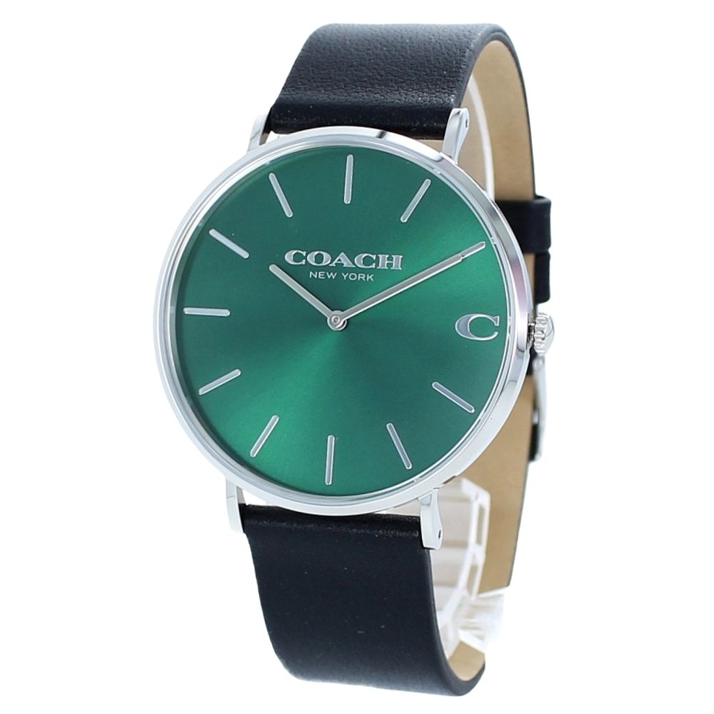 Nopple ExpressのCOACH コーチ 時計 メンズ 腕時計 手表 CHARLES チャールズ シルバー グリーン ブラック レザー 革ベルト シンプル ブランド腕時計 記念日 サプライズ 誕生日プレゼント 成人 卒業 入学｜アングル2