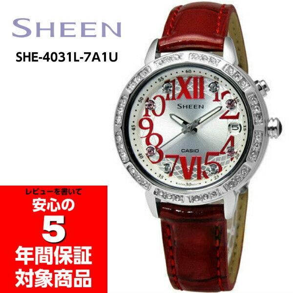 CASIO SHEEN SHE-4031L-7A1U カシオ シーン 逆輸入海外モデル レディースウォッチ アナログ 腕時計 ホワイト レッド レザーベルト ドレスライン