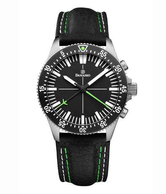 ダマスコ 腕時計 DAMASKO 時計 メンズ DC80 GR L ストップミニット 自動巻 100m防水 パイロットクロノグラフ アイス硬化ニッケルフリーステンレススチール レザー 革ベルト 革 バンド