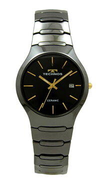 【テクノス】【TECHNOS】【送料無料】【訳あり:A】【アウトレット】【正規品】【腕時計】TECHNOS/テクノス T9660TH セラミックケース&ベルト 三針 腕時計 メンズ ブラック×ゴールド