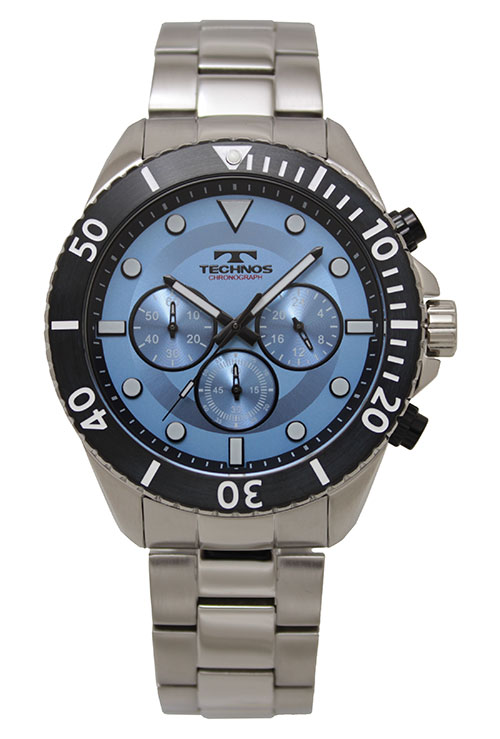 テクノス 腕時計（メンズ） 【アウトレット】【訳あり：A】【正規品】TECHNOS テクノス 腕時計 T6B83BI メンズ クォーツ オールステンレス クロノグラフ アイスブルー×ブラック