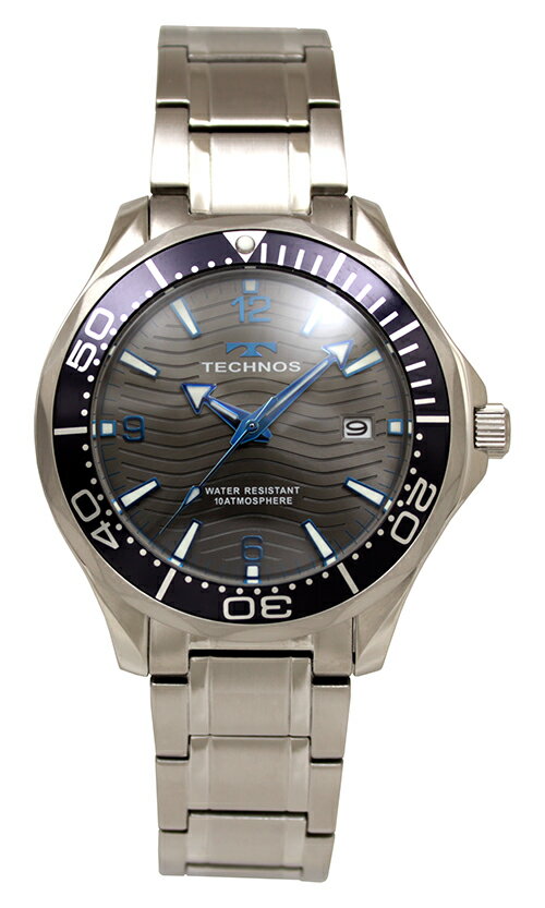 テクノス 腕時計（メンズ） 【アウトレット】【訳あり：A】【正規品】TECHNOS テクノス 腕時計 T9B98NE メンズ クォーツ オールステンレス 回転ベゼル ガンメタル×ブルー