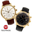 【アウトレット】【訳あり:A】【正規品】TECHNOS テクノス 腕時計 T6C26シリーズ メンズ クォーツ 牛革ベルト センタークロノグラフ T6C26GB T6C26GS ブラック ゴールド シルバー