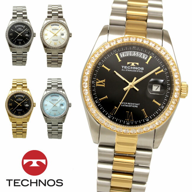 テクノス 腕時計（メンズ） 【アウトレット】【訳あり：A】【正規品】TECHNOS テクノス 腕時計 T9B95シリーズ メンズ クォーツ オールステンレス 三針 カレンダー T9B95SB T9B95SS T9B95TB T9B95GB T9B95SI ブラック ゴールド シルバー アイスブルー