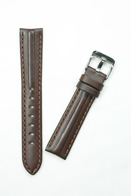 YC005b【牛革・厚手・手縫いステッチ】- 色：チョコ /サイズ：18-16mm,20-18mm　尾錠銀色