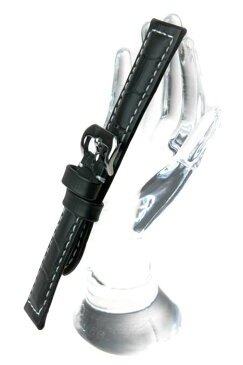 【松重オリジナル 皮革時計ベルト】XDK011aw-m【牛革型押しマット・白ステッチ・厚手時計ベルト】 - 色：黒 / ベルト幅：18,20mm