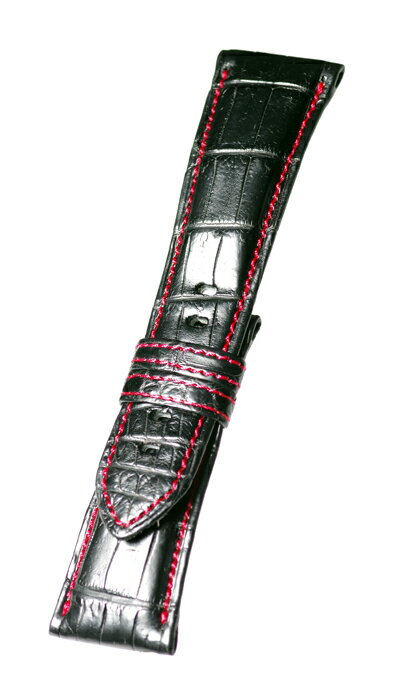 MSW112ar28 松重のお薦め品【東京職人本格手作り- 厳選マットクロコ　赤糸ステッチ　　超肉厚6mm　使用感満点！】 - 色：黒 / ベルト幅：28mm