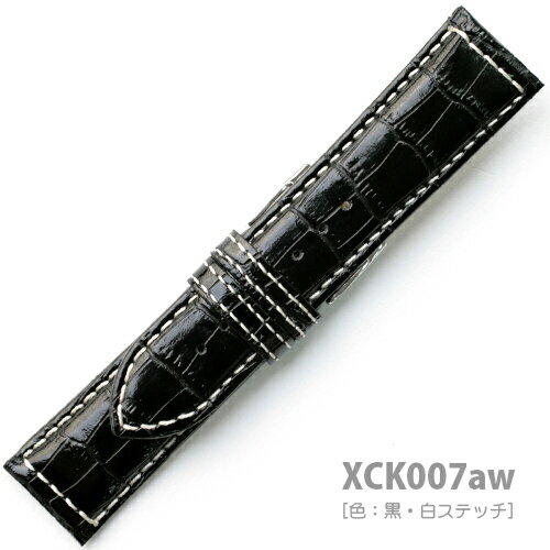 XCK007aw24【牛革型押し・肉厚・ワイドベルト】 - 色：黒・白ステッチ/サイズ：24-22mm,26-24mm