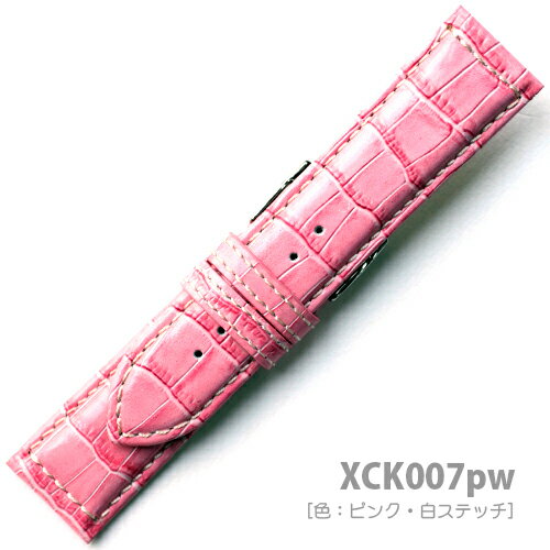 XCK007pw24【牛革型押し・肉厚・ワイドベルト】 - 色:ピンク・白ステッチ/サイズ:24-22mm,26-24mm XCK007pw24【牛革型押し・肉厚・ワイドベルト】 - 色:ピンク・白ステッチ/サイズ:24-22mm,26-24mm