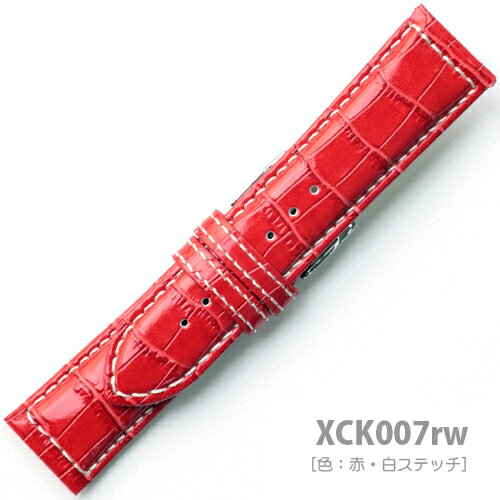 XCK007rw24【牛革型押し・肉厚・ワイドベルト】 - 色:赤・白ステッチ/サイズ:24-22mm,26-24mm XCK007rw24【牛革型押し・肉厚・ワイドベルト】 - 色:赤・白ステッチ/サイズ:24-22mm,26-24mm