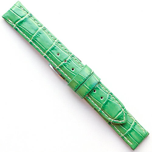 YK002mw【牛革型押し(光沢あり)】 - 色:グリーン・白糸ステッチ /サイズ:16-16mm