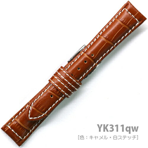 YK311qw【牛革型押し - 19mm・肉厚・白ステッチ】 - 色：キャメル / サイズ：19-16mm