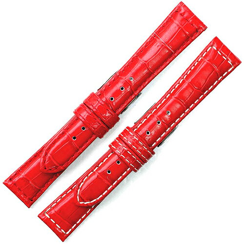 YK311r20【牛革型押し - 肉厚】 - 色:赤 / サイズ:20-18mm / 白ステッチあり YK311r20【牛革型押し - 肉厚】 - 色:赤 / サイズ:20-18mm / 白ステッチあり