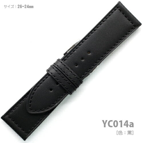 YC014A【カーフ・厚手・黒糸ステッチ】 - 色：黒 /サイズ：18-16mm,20-18mm,22-20mm,24-22mm,26-24mm