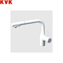 KM6101ECC4HS KVK 流し台用 シングルシャワー付混合栓 撥水膜コーティング 一般地仕様 グロスホワイト 送料無料