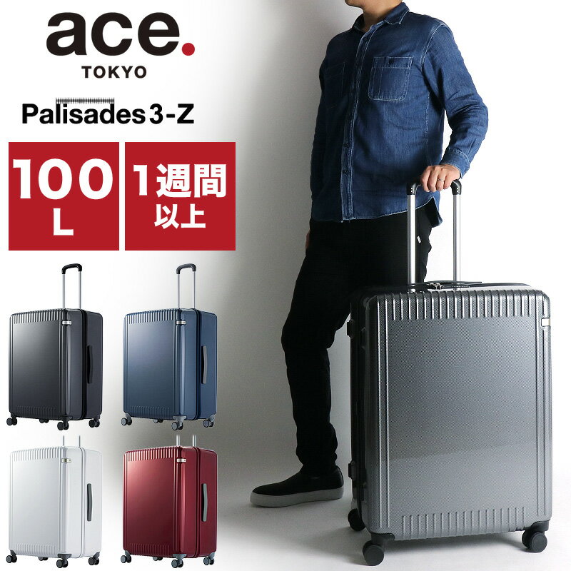 エーストーキョー スーツケース ace.TOKYO LLサイズ XL 軽量 パリセイド3-Z ハード ACE 06916 Palisades3-Z 大容量 キャリーケース ファスナータイプ 100L 1週間以上 長期 TSAロック 静音 双輪キャスター 国内旅行 海外旅行 出張 メンズ レディース