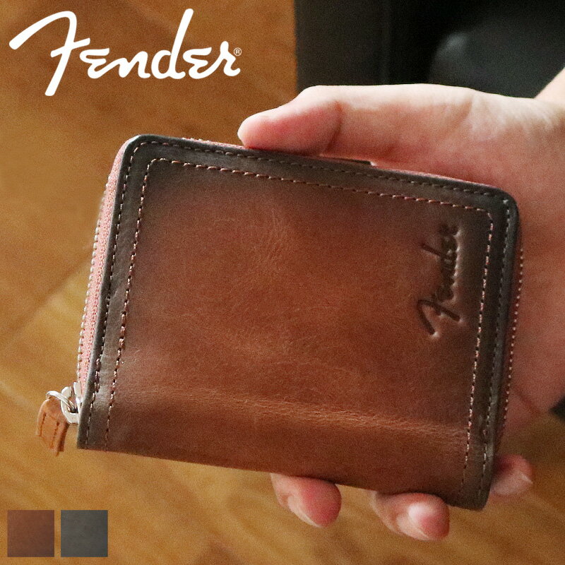 乐天商城 - フェンダー 財布 二つ折り メンズ ブランド 本革 二つ折り財布 Fender 950-503 札入れ 折財布 ラウンドファスナー ミニ財布 コンパクト財布 牛革 革 レザー カジュアル オシャレ 人気 さいふ サイフ 革小物