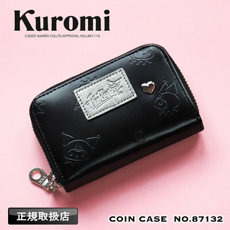 KUROMI クロミ 小銭入れ 財布 コインケース ウォレット サイフ カード入れ ミニ財布 革財布 軽量 小さめ コンパクト かわいい 女の子 女性 レディース 人気 サンリオキャラクター 本革 牛革 レザー 革小物 BLACK 普段使い 正規取扱店 87132