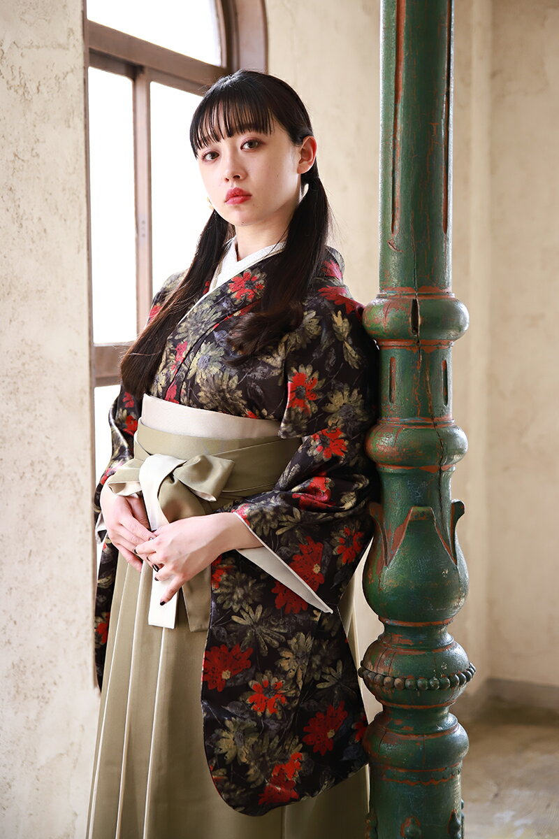 色音 切り替え袴 オリーブ オフホワイト 卒業式 袴 単品 M L 【 卒業式袴 大学生 教員 レディース おしゃれ かわいい はかま 女性 】