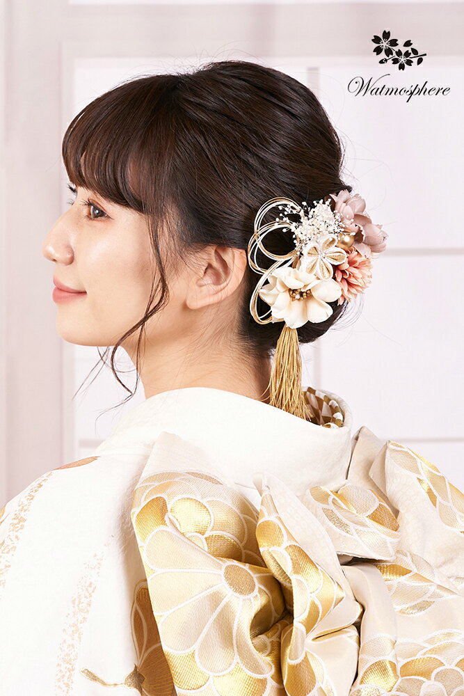 髪飾り 成人式 2点セット 袴 卒業式 コーム 和装 着物 日本製 Watmosphere ワトモスフィア 24w111 【 振袖 かすみ草 ちりめん玉 花 マム 女性 礼装用 結婚式 入学式 おしゃれ かわいい あす楽 送料無料】