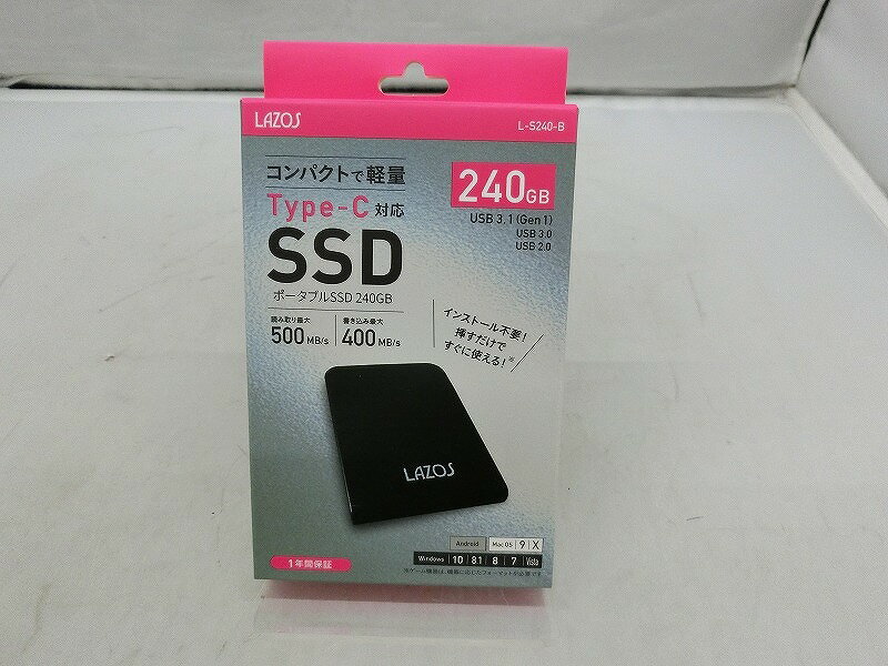 【全品ポイント10倍!要エントリー】【期間限定セール】【未使用】 リーダーメディアテクノ LAZOS ポータブルSSD 240GB L-S240-B