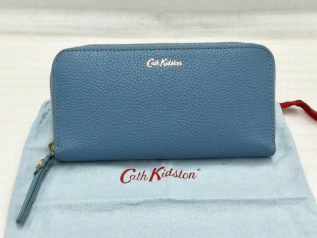 キャスキッドソン Cath Kidston 【美品】 ペプルレザー ラウンドファスナー 長財布 ブルー 【中古】