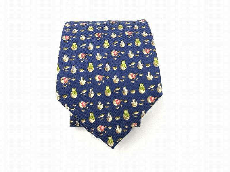 【期間限定セール】フェラガモ feragamo シルクネクタイ ブルー 鳥・たまご 【中古】