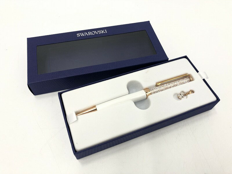 【期間限定セール】スワロフスキー SWAROVSKI 筆記用具 ステーショナリー ボールペン クリスタルライン RAT チャーム付 ローズゴールド×ホワイト 5479655 【中古】