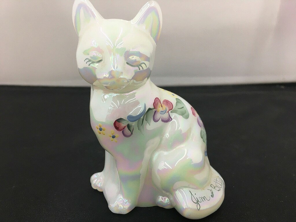 Rakuten - 花柄 ネコの置物 【中古】