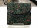 インデンヤ 印傳屋 二つ折り財布 フラップウォレット 婦人 緑×黒 総柄 【中古】