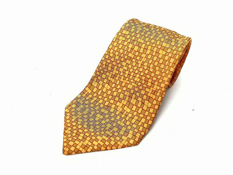 【期間限定セール】エルメス HERMES シルクネクタイ タイル柄 オレンジ 【中古】