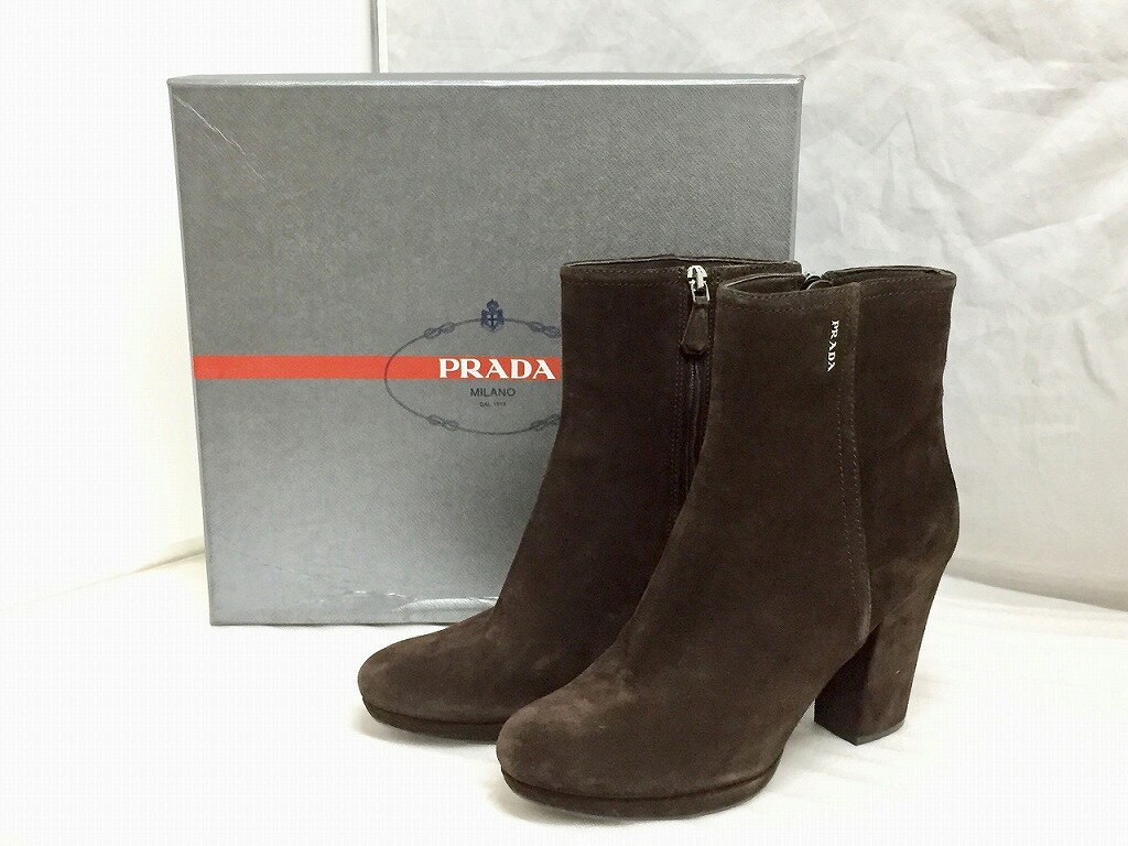 プラダ 厚底 スェードブーツ PRADA プラダ レースアップブーツ スエード
