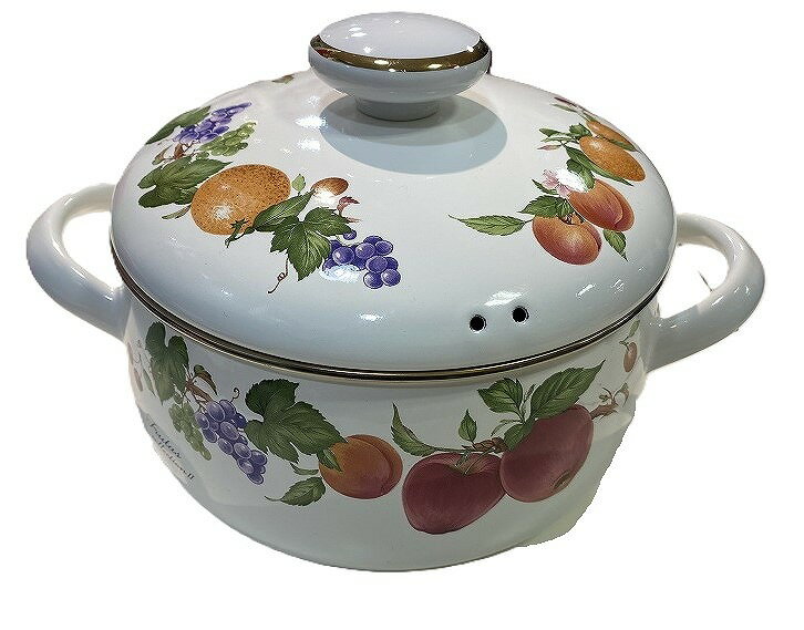 【全品ポイント10倍！要エントリー】【期間限定セール】富士ホーロー フルータスコレクション 両手鍋 ほうろう ガス火対応 IH対応 ホワイト・フルーツ FTC-20W 【中古】