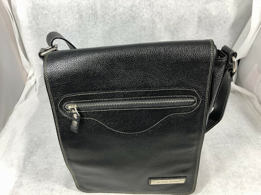 【全品ポイント10倍！要エントリー】【期間限定セール】ウィンズハウス WINS HOUSE レザーショルダーバッグ ブラック 【中古】
