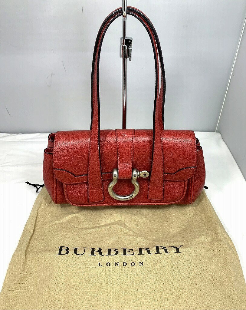 バーバリー BURBERRY レザーハンドバッグ レッド系 T-04-01 【中古】