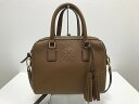 トリーバーチ TORY BURCH 程よいきちんと感で魅せる!A5可 2WAYハンドバッグ ショルダー 斜め掛け タッセルが可愛いミニボストン 【中古】