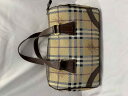 バーバリー BURBERRY ヘイマーケットチェック ミニ ボストンバッグ ハンドバッグ ベージュ ダークブラウン 【中古】