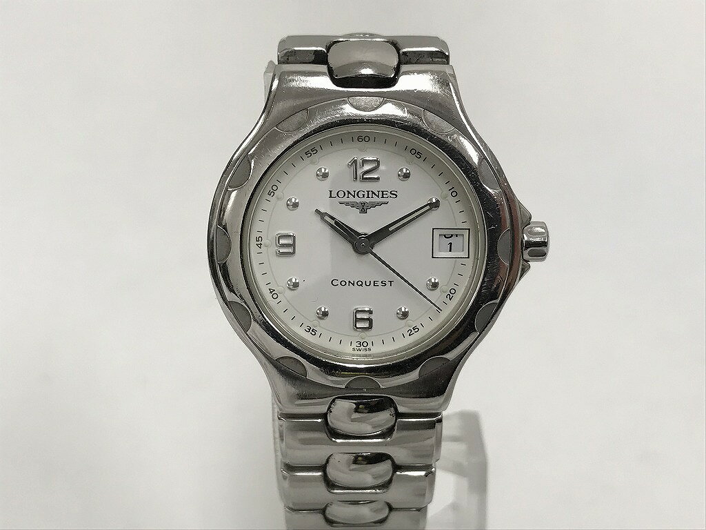 【11/20(木)20時〜全品ポイント10倍！要エントリー！】ロンジン LONGINES 上品でスタイリッシュなお洒落の魅力 コンクエスト デイト クォーツ腕時計 アナログ3針 通勤 白 L1.631.4 【中古】