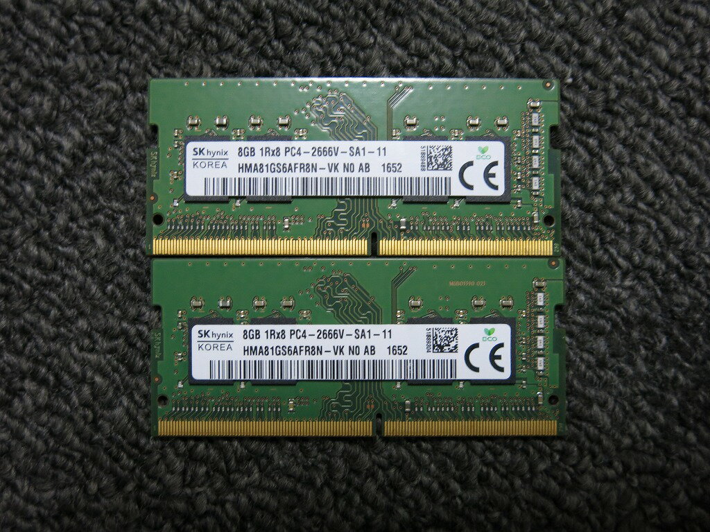 【全品ポイント10倍！要エントリー】エスケイ・ハイニックス SK hynix DDR4 SODIMM 16GB (8GB x 2枚組) HMA81GS6AFR8N-VK 【中古】