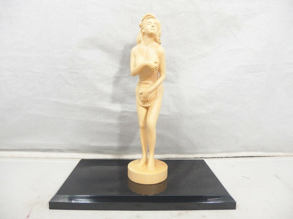 本黄楊彫刻 魅惑の女性/張 暁銃作 木像 【中古】