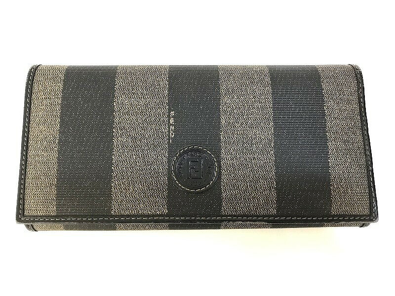 フェンディ FENDI 長財布 ダークブラウン ストライプ 【中古】