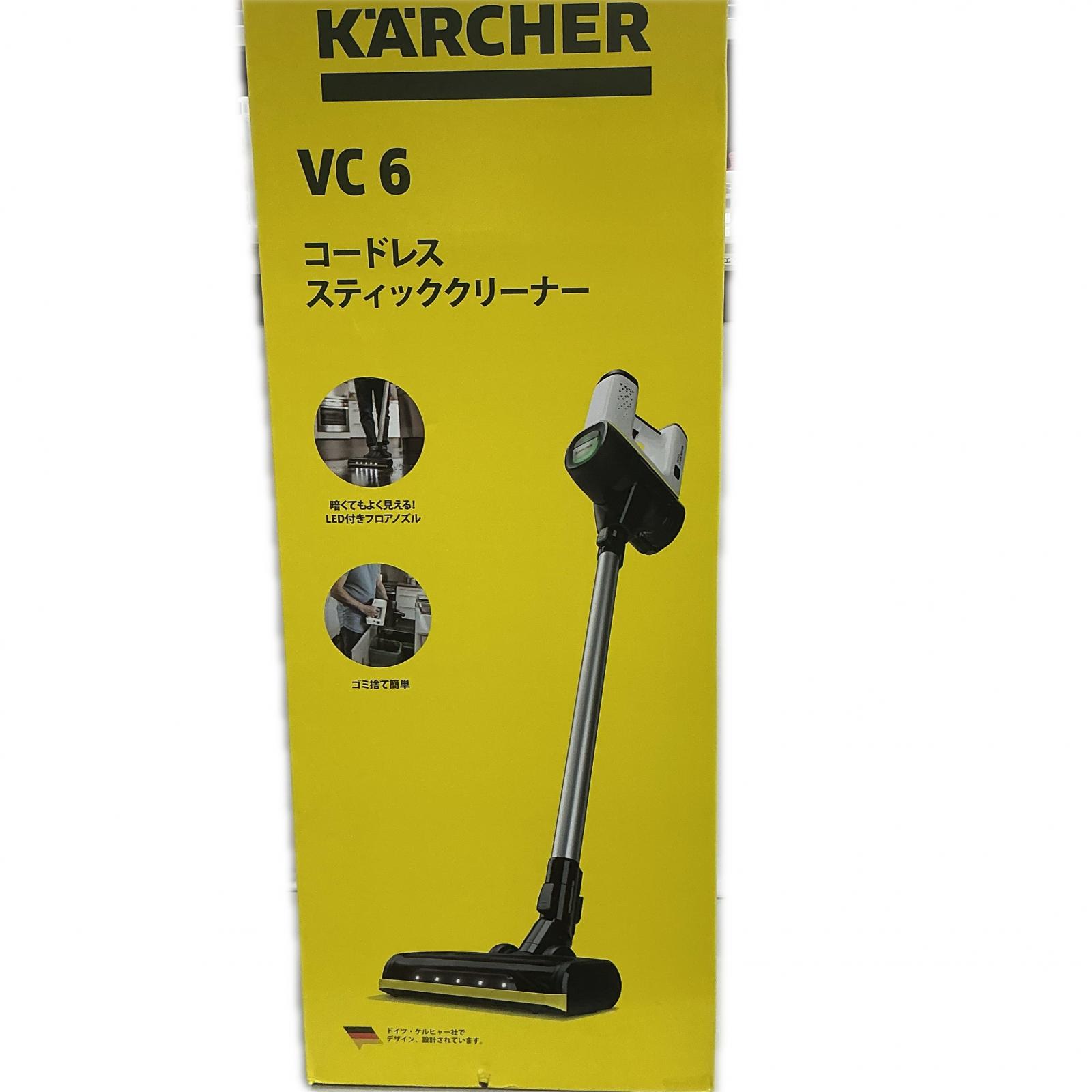 【ご注意】商品は店頭・他ネットショップでも販売しておりますので、ご注文をいただいても売り切れの場合がございます。ご了承ください。 商品名 【未使用】KARCHER KARCHER 掃除機 VC 6【中古】 商品説明 KARCHERのVC 6は、コードレスで使いやすいスティッククリーナーです。LED付きのモニターで、掃除の効率を高める設計がされています。軽量で取り回しが良く、家庭のさまざまな場所で活躍します。 型番：VC 6製造番号：9011986760010405 生産年：2023シリアル：9011986760010405 コンディションレベル N（未使用品） コンディションの備考 【全体】 未使用品の状態ですが、買取商品の為、完全な新品ではございません。その為、多少の汚れなどが見られる場合がございます。付属品の記載がある商品の場合、付属品も同様です。(減額済)。 配送方法 宅配便 商品番号 9320020079703 在庫お問合せ先 【ワットマンテック横浜鶴ヶ峰店】　045-958-0451 【ご注意】当社オンラインショップ以外で情報、商品写真、画像、文章等を無断で転用しているページは偽サイトであり当店とは一切関係がございませんのでご注意ください。 接続先のURLをご確認ください。 楽天市場URL：https://www.rakuten.co.jp/ 楽天市場商品ページ：https://item.rakuten.co.jp/●●●【未使用】KARCHER KARCHER 掃除機 VC 6【中古】