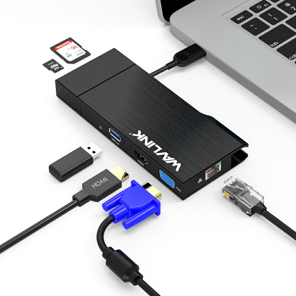 WAVLINK USB3.0tHD~jhbLOXe[V VGA/HDMI USB3.0|[g~2 TF/Micro SDJ[h[_[̃R{ MKrbgC[Tlbgt@e[N