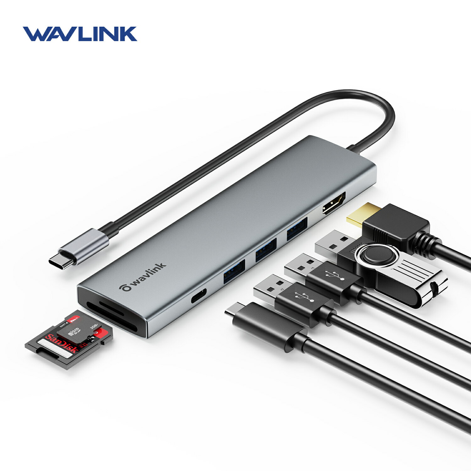 WAVLINK USB C ϥ 100W϶7-in-1 Type-Cޥݡȥץ ɥå󥰥ơ Type Cϥ 4K @ 30Hz HDMI 100W®PD USB3.0ǡžݡ SD / TF ɥ꡼ Windows/Mac OSʤɵб  ѥ ƥ ̳