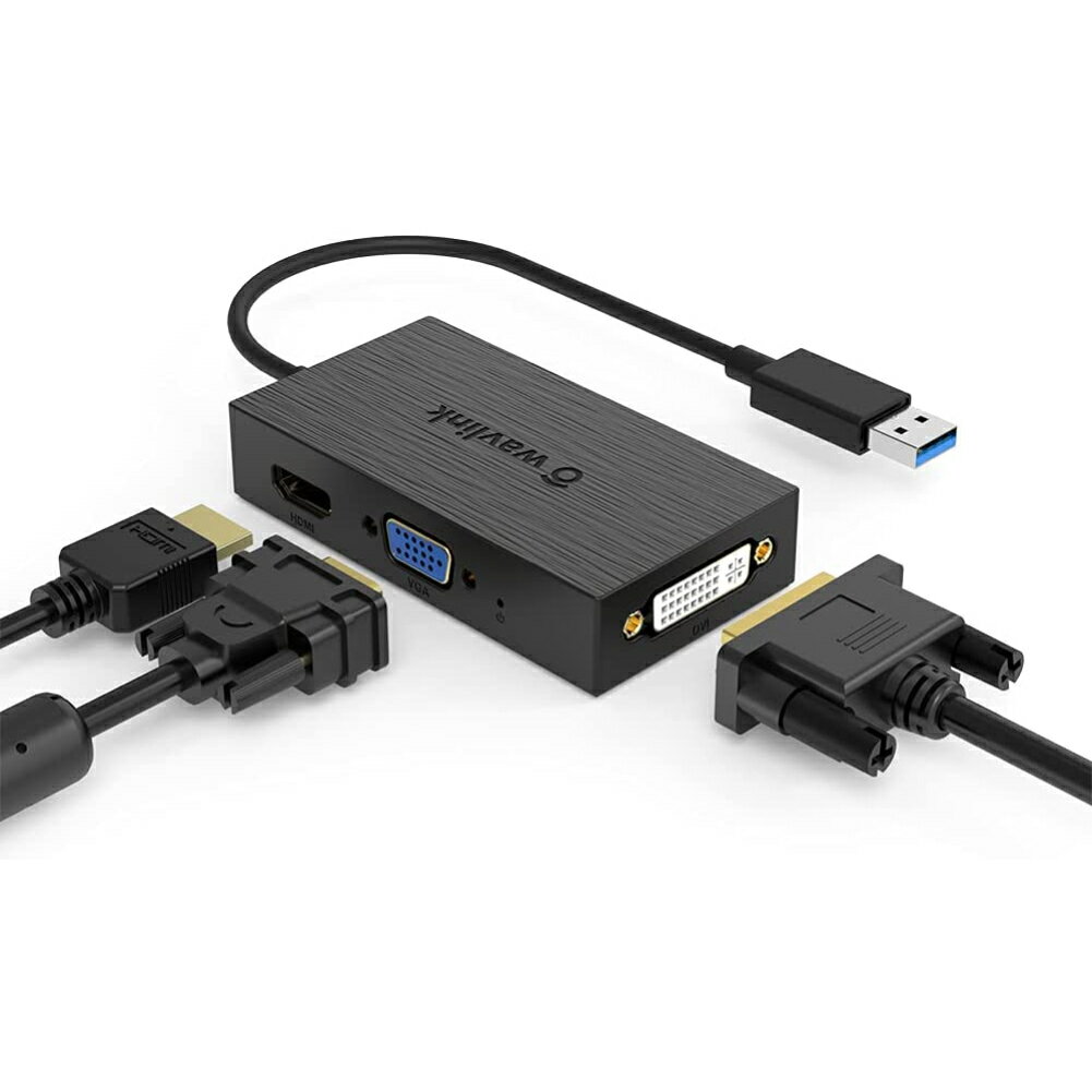 【3-in-1三種類出力】一つのUSB 3.0ポートからHDMI/VGA/DVI3種類への出力に対応し、すごく便利な映像端子変換アダプターです。HDMIとDVI或いはVGAポートが付く液晶テレビ、HDTV、モニタ、プロジェクター、LCD デ...