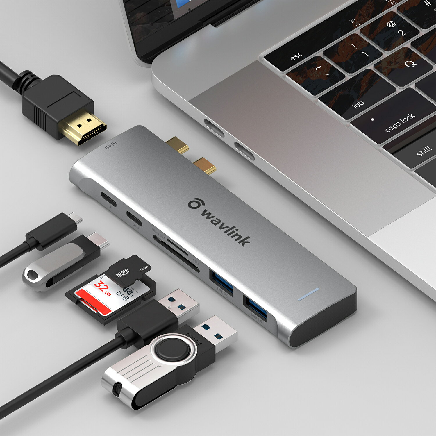 USBハブ/Thunderbolt3ポート/USB-C ハブ/4 K解像度サポート/HDMIポート/100 Wの充電/2xUSB-Cポート ( PD DATA )/ 2xUSB-Cポート(データのみ)/2xUSB 3.0ポート/1xSD / TFカードリーダーポート/ Macbook Pro 2016-2020//軽量/グレイ / Macbook Air 2018-2020 に対応