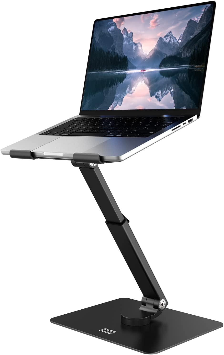 ラップトップスタンド【Minthouz 】ノートパソコンスタンド、360°回転ベース、人間工学設計、角度高さ調節可能、折りたたみ式、コンピューターライザー、オフィス作業/レクリエーション、MacBook Pro/Air、ラップトップ10/15/17インチに対応‐ブラック